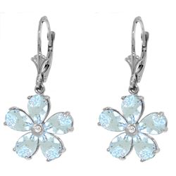 ALARRI 4.43 CTW 14K Solid White Gold Leverback Earrings Aquamarine Diamond