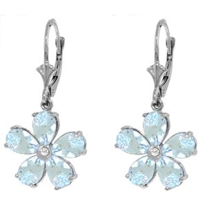 ALARRI 4.43 CTW 14K Solid White Gold Leverback Earrings Aquamarine Diamond