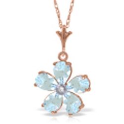 ALARRI 14K Solid Rose Gold Necklace w/ Natural Aquamarines & Diamond