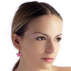 ALARRI 14K Solid Rose Gold Leverback Earrings w/ Pink Topaz & Diamond