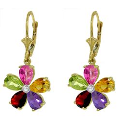 ALARRI 4.43 CTW 14K Solid Gold Leverback Earrings Multi Gemstones Diamond