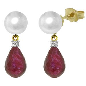 ALARRI 8.7 Carat 14K Solid Gold Stud Earrings Diamond, Ruby Pearl