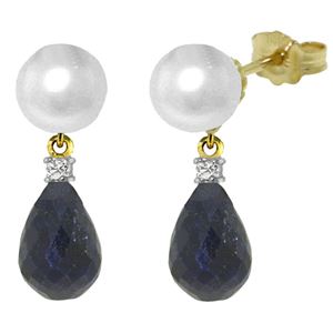 ALARRI 8.7 Carat 14K Solid Gold Stud Earrings Diamond, Sapphire Pearl