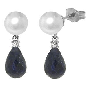 ALARRI 8.7 Carat 14K Solid White Gold Stud Earrings Diamond, Sapphire Pearl