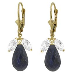 ALARRI 18.6 CTW 14K Solid Gold Leverback Earrings Sapphire White Topaz