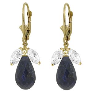 ALARRI 18.6 CTW 14K Solid Gold Leverback Earrings Sapphire White Topaz