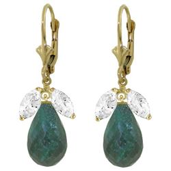 ALARRI 18.6 CTW 14K Solid Gold Leverback Earrings Emerald White Topaz