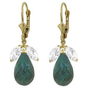 ALARRI 18.6 CTW 14K Solid Gold Leverback Earrings Emerald White Topaz