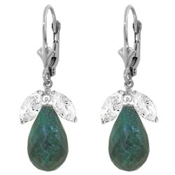 ALARRI 18.6 CTW 14K Solid White Gold Leverback Earrings Emerald White Topaz