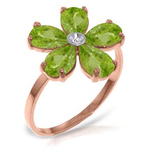 ALARRI 14K Solid Rose Gold Ring w/ Natural Diamond & Peridots