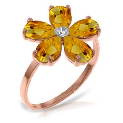 ALARRI 14K Solid Rose Gold Ring w/ Natural Diamond & Citrines