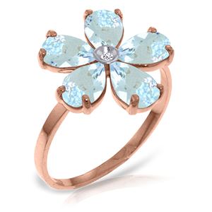 ALARRI 14K Solid Rose Gold Ring w/ Natural Diamond & Aquamarine