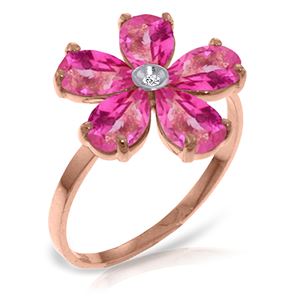 ALARRI 14K Solid Rose Gold Ring w/ Natural Diamond & Pink Topaz
