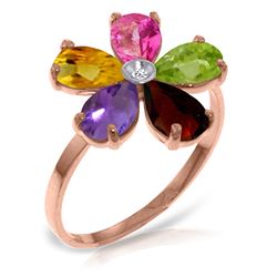 ALARRI 14K Solid Rose Gold Ring w/ Natural Diamond & Multi Gemstones