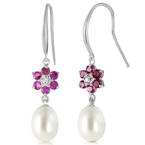 ALARRI 9.01 Carat 14K Solid White Gold Fish Hook Earrings Diamond, Amethyst Pearl