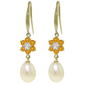 ALARRI 9.01 CTW 14K Solid Gold Fish Hook Earrings Diamond, Citrine Pearl