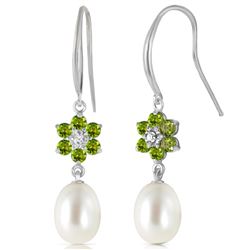 ALARRI 9.01 Carat 14K Solid White Gold Fish Hook Earrings Diamond, Peridot Pearl