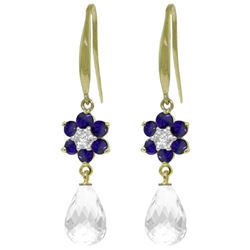 ALARRI 5.51 Carat 14K Solid Gold Hook Earrings Diamond, Sapphire White Topaz
