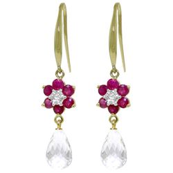 ALARRI 5.51 Carat 14K Solid Gold Hook Earrings Diamond, Ruby White Topaz