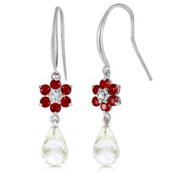 ALARRI 5.51 Carat 14K Solid White Gold Hook Earrings Diamond, Ruby White Topaz