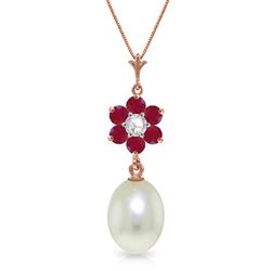 ALARRI 4.53 Carat 14K Solid Rose Gold Necklace Natural Pearl, Ruby Diamond