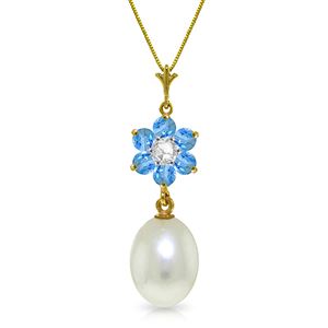 ALARRI 4.53 CTW 14K Solid Gold Necklace Pearl, Blue Topaz Diamond