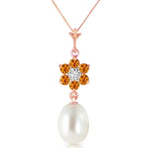 ALARRI 4.53 Carat 14K Solid Rose Gold Necklace Natural Pearl, Citrine Diamond