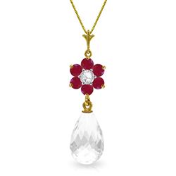 ALARRI 2.78 Carat 14K Solid Gold Necklace Ruby, White Topaz Diamond