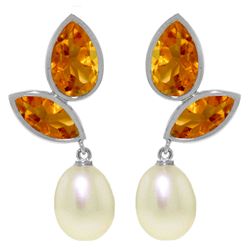 ALARRI 16 Carat 14K Solid White Gold Chandelier Earrings Pearl Citrine