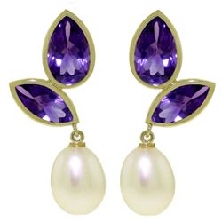 ALARRI 16 Carat 14K Solid Gold Chandelier Earrings Pearl Amethyst