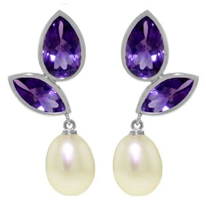 ALARRI 16 Carat 14K Solid White Gold Chandelier Earrings Pearl Amethyst