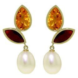 ALARRI 16 Carat 14K Solid Gold Earrings Citrine, Garnet Pearl