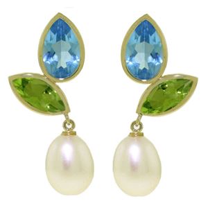 ALARRI 16.6 CTW 14K Solid Gold Earrings Peridot, Blue Topaz Pearl