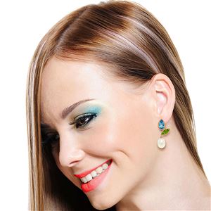 ALARRI 14K Solid Rose Gold Earrings w/ Peridots, Blue Topaz & Pearls