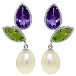 ALARRI 16.6 Carat 14K Solid White Gold Earrings Peridot, Amethyst Pearl