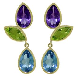 ALARRI 13.6 Carat 14K Solid Gold Earrings Amethyst, Peridot Blue Topaz