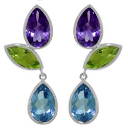 ALARRI 13.6 Carat 14K Solid White Gold Earrings Amethyst, Peridot Blue Topaz