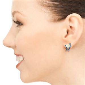 ALARRI 14K Solid Rose Gold Stud Earrings w/ Blue Topaz & Pearls