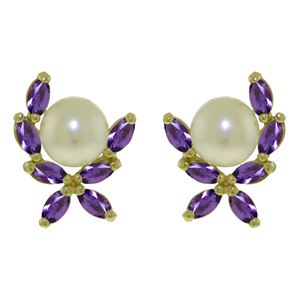 ALARRI 3.25 CTW 14K Solid Gold Stud Earrings Natural Amethyst Pearl