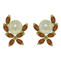 ALARRI 3.25 CTW 14K Solid Gold Stud Earrings Natural Garnet Pearl