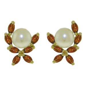 ALARRI 3.25 CTW 14K Solid Gold Stud Earrings Natural Garnet Pearl