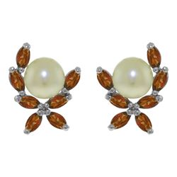 ALARRI 3.25 Carat 14K Solid White Gold Stud Earrings Natural Garnet Pearl