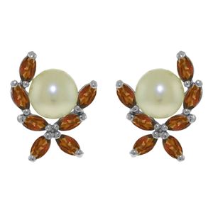 ALARRI 3.25 Carat 14K Solid White Gold Stud Earrings Natural Garnet Pearl