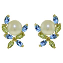 ALARRI 3.25 CTW 14K Solid Gold Stud Earrings Peridot, Blue Topaz Pearl