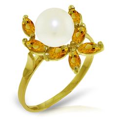 ALARRI 2.65 CTW 14K Solid Gold Ring Natural Citrine Pearl