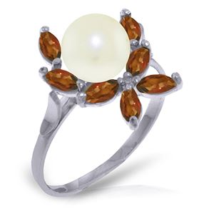 ALARRI 2.65 CTW 14K Solid White Gold Ring Natural Garnet Pearl