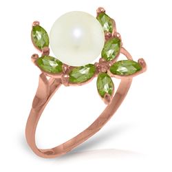 ALARRI 14K Solid Rose Gold Ring w/ Natural Peridots & Pearl