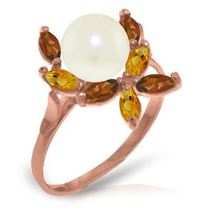 ALARRI 14K Solid Rose Gold Ring w/ Natural Garnets, Citrines & Pearl