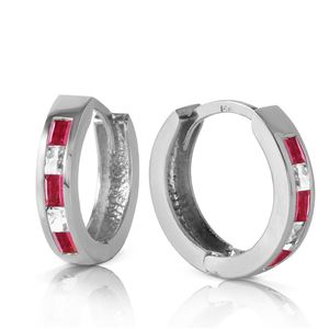 ALARRI 1.26 Carat 14K Solid White Gold Hoop Earrings Natural Ruby White Topaz