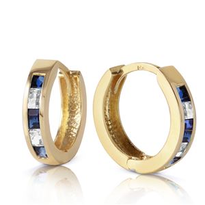 ALARRI 1.26 Carat 14K Solid Gold Hoop Earrings Natural Sapphire White To